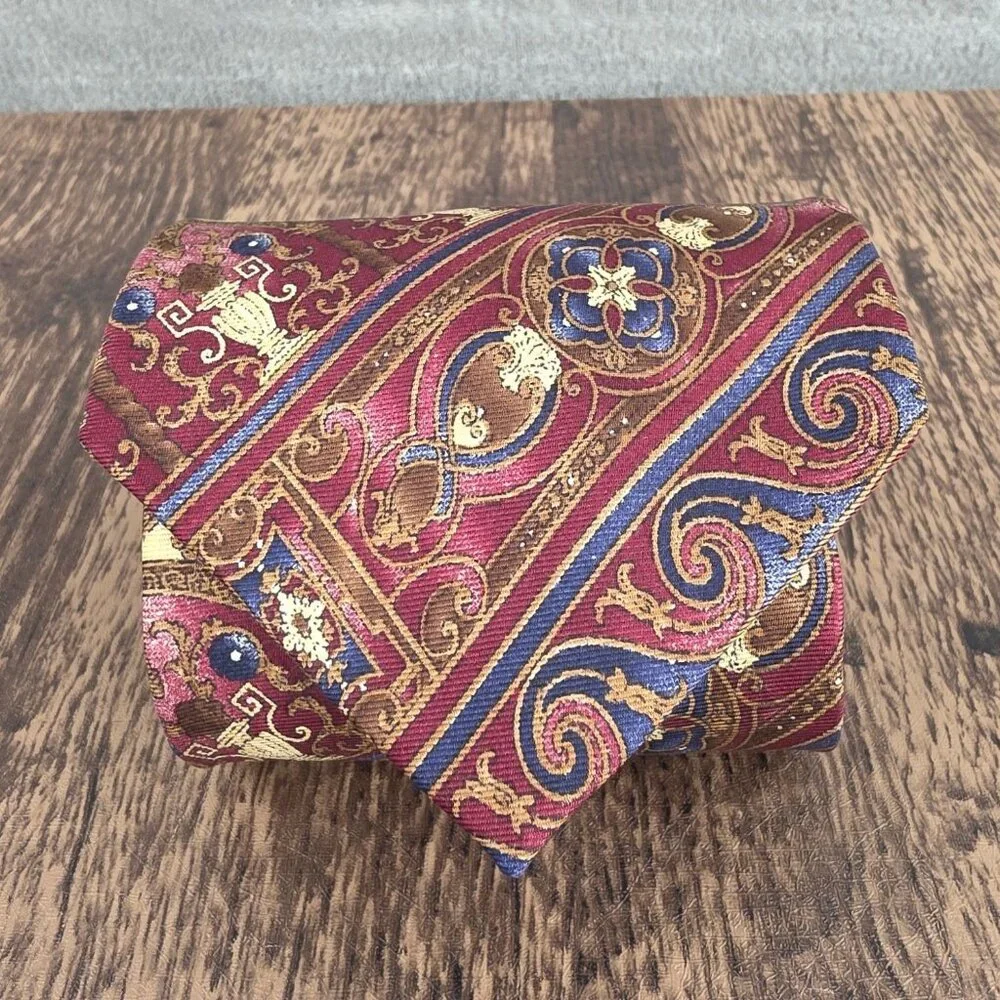 Graham Lockwood Tie Silk Red Colorful Gift Preppy Rococo Ornate Artsy Corpcore